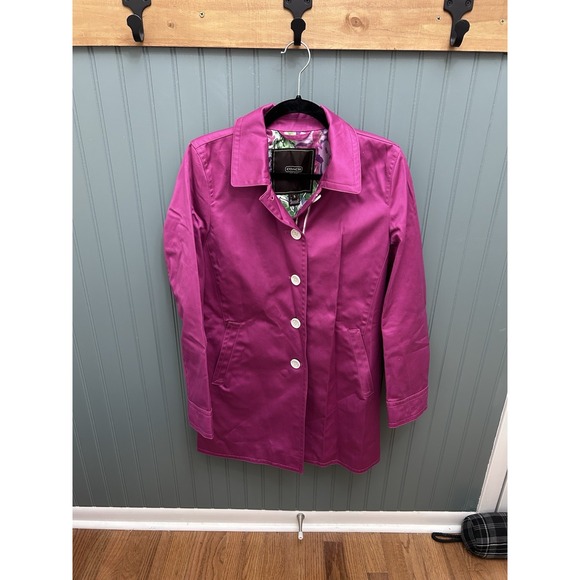 Coach Women's Trench Pink Rain Coat, Lined floral print, Size Small S - Picture 1 of 9